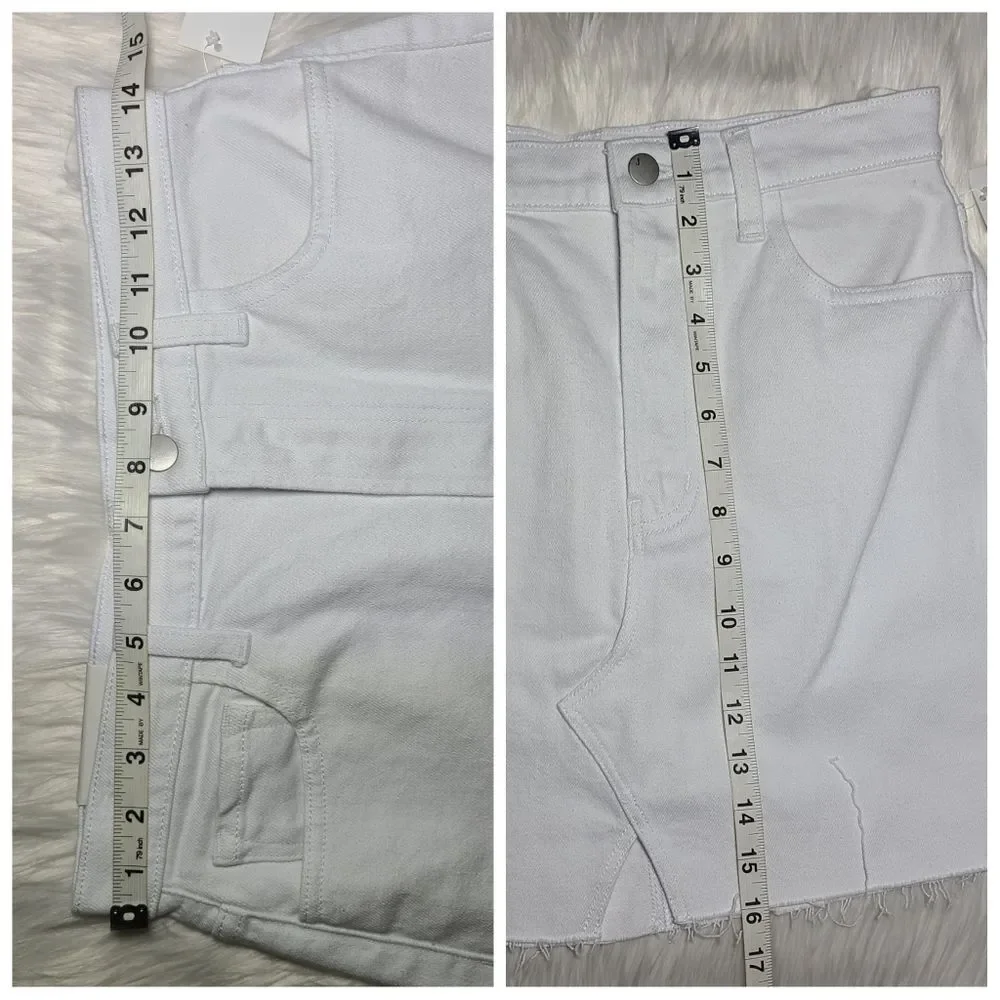 NWT|J Brand Jules High Rise Raw Hem White Denim Mini Skirt, 27